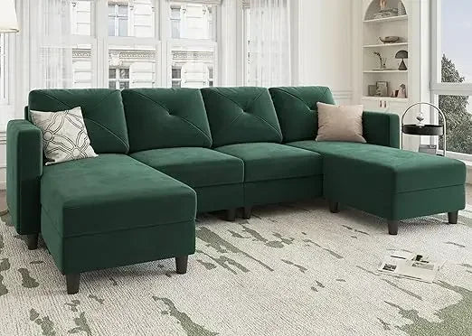 Velvet Sectional Sofa With Chaise U Shaped For Living Room