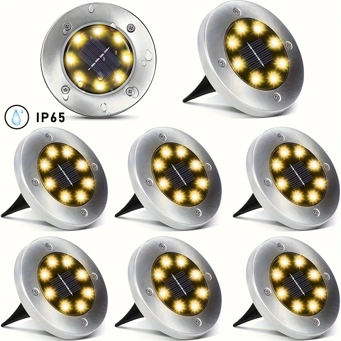 8 Piece Solar Outdoor Disk Lights IP65 Pathway Landscape Lighting