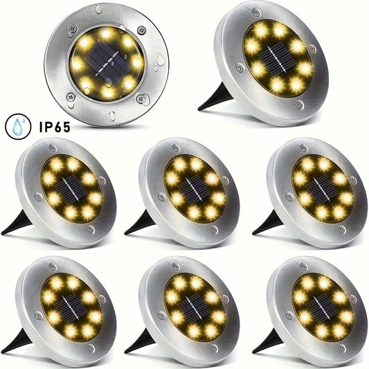 8 Piece Solar Outdoor Disk Lights IP65 Pathway Landscape Lighting