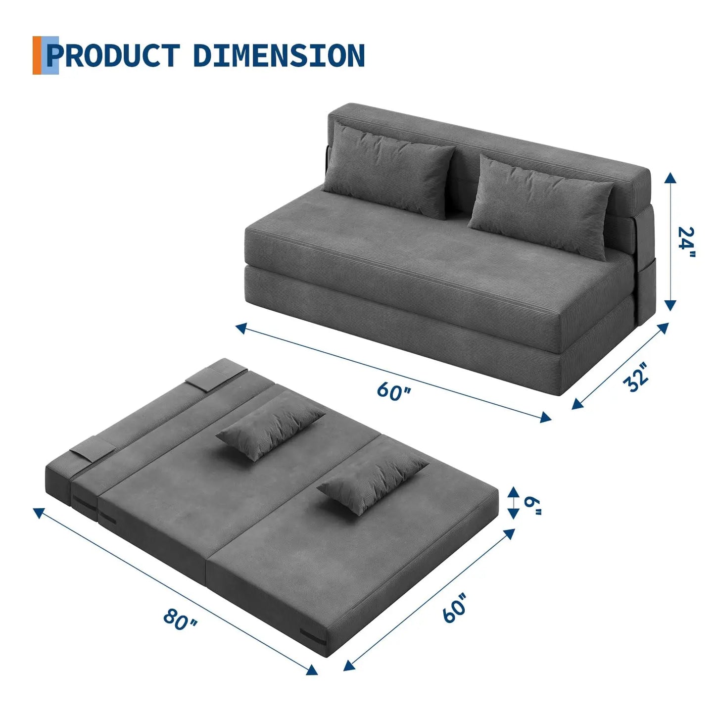 HobbyLane 4 In 1 Folding Sofa Bed Corduroy Sleeper