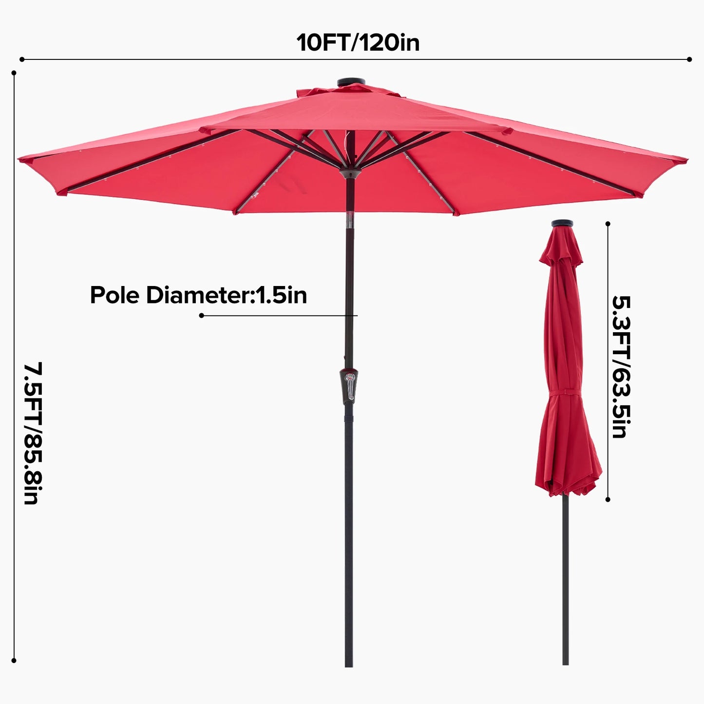 JHK Solar LED Patio Umbrella With Tilt Crank Lights