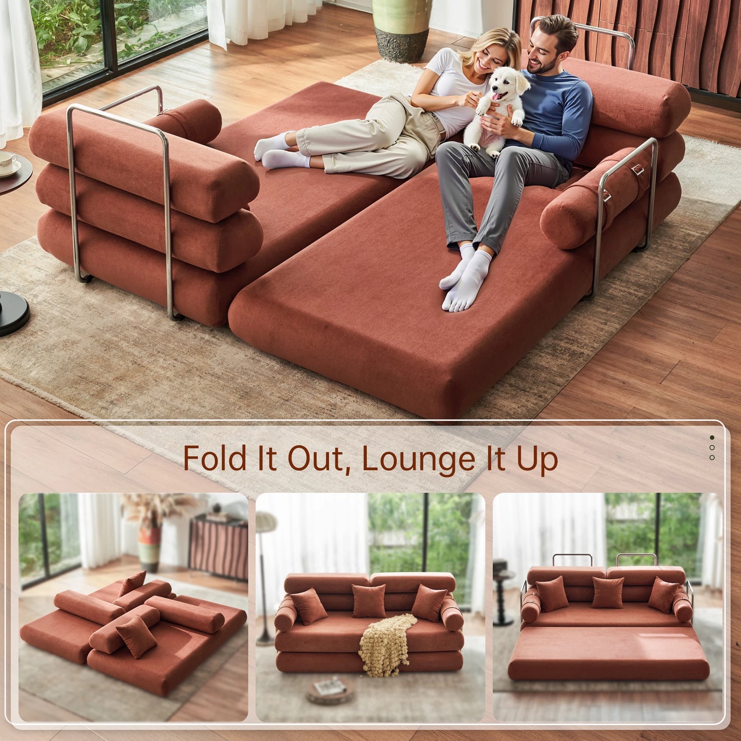Convertible Sleeper Sofa Folding Sofa Bed With Rounded Arm Supports