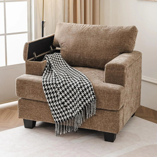 Accent Chair With Armrest Organizer Upholstered Mid Century Living Room