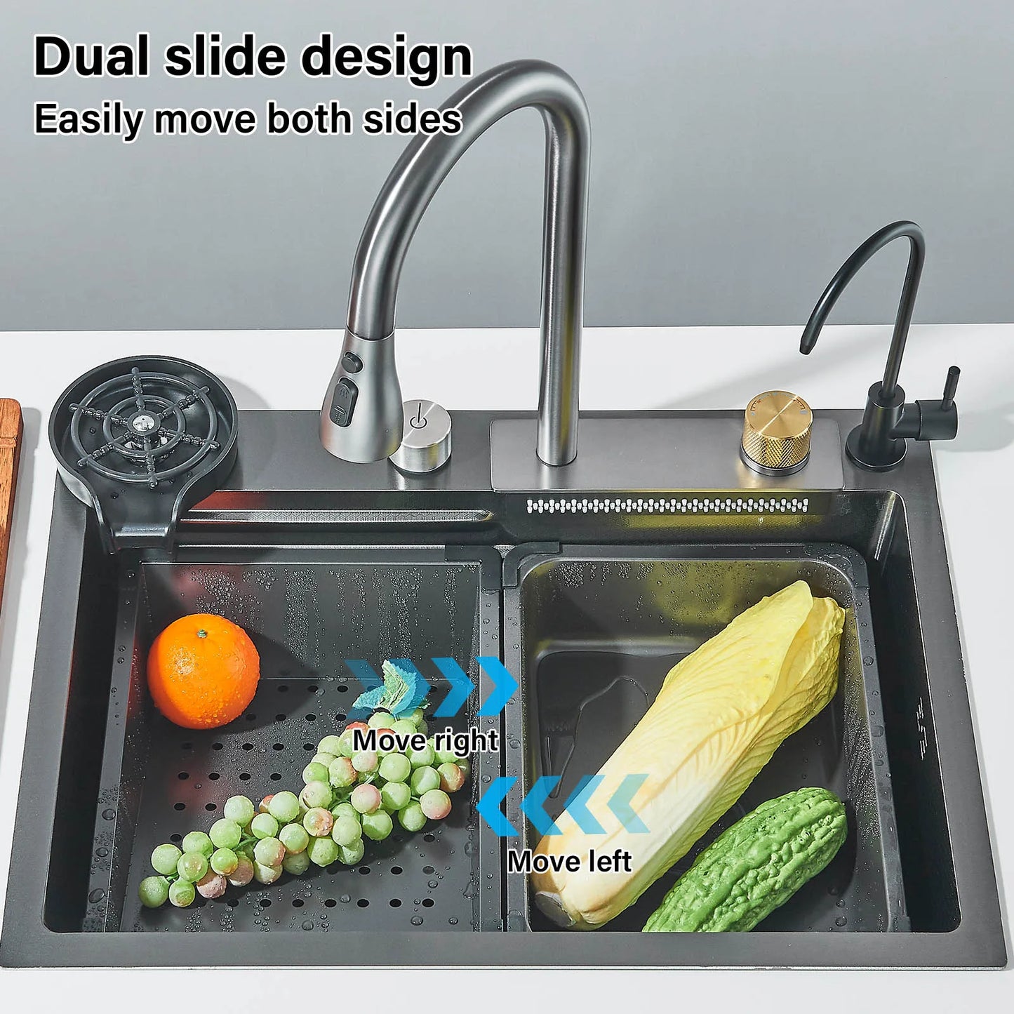 Wanmivezlo 304 Stainless Steel Waterfall Kitchen Sink With Above Counter Basin