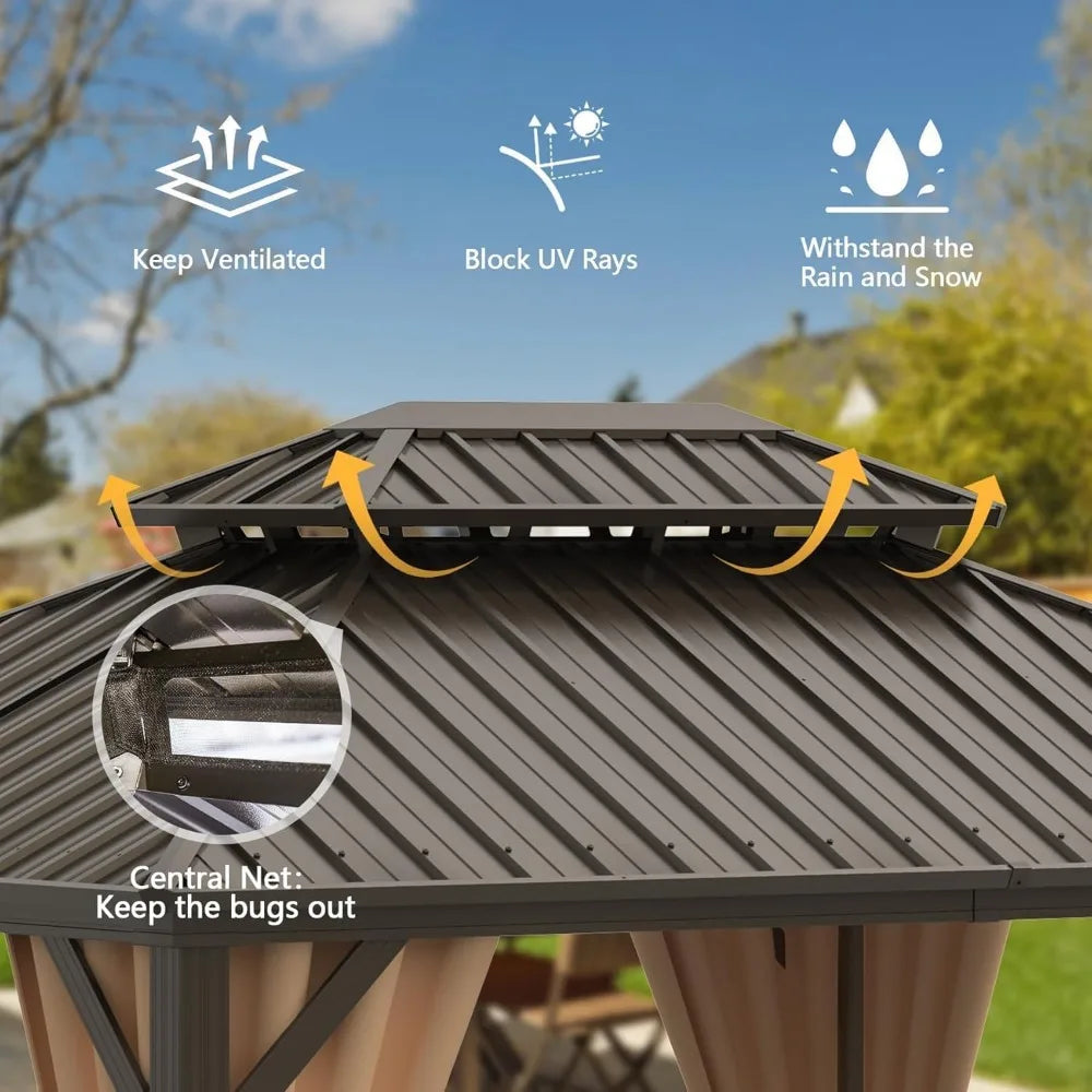 DUOFU Outdoor Gazebo Hardtop With Double Roof And Netting