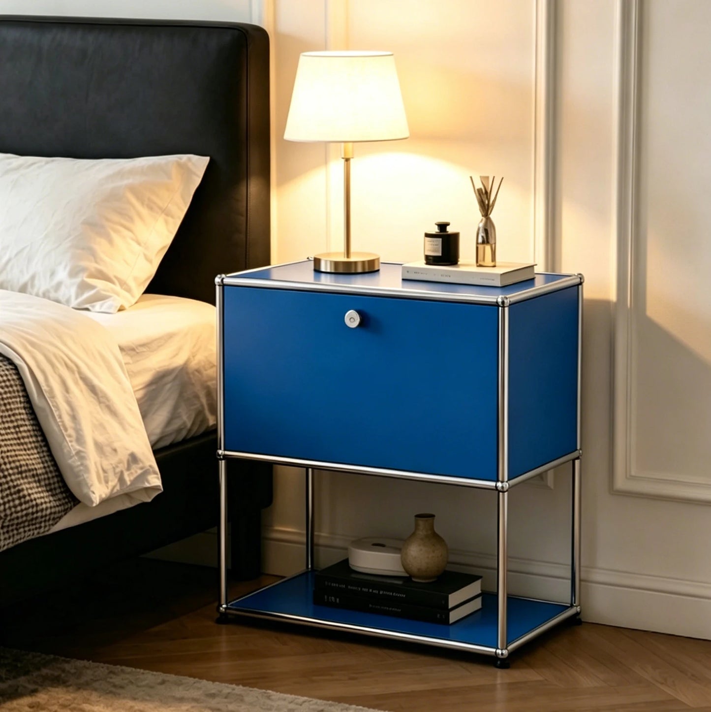 Furgle Modern Modular Nightstand Chrome Metal Frame 2 Tier Storage
