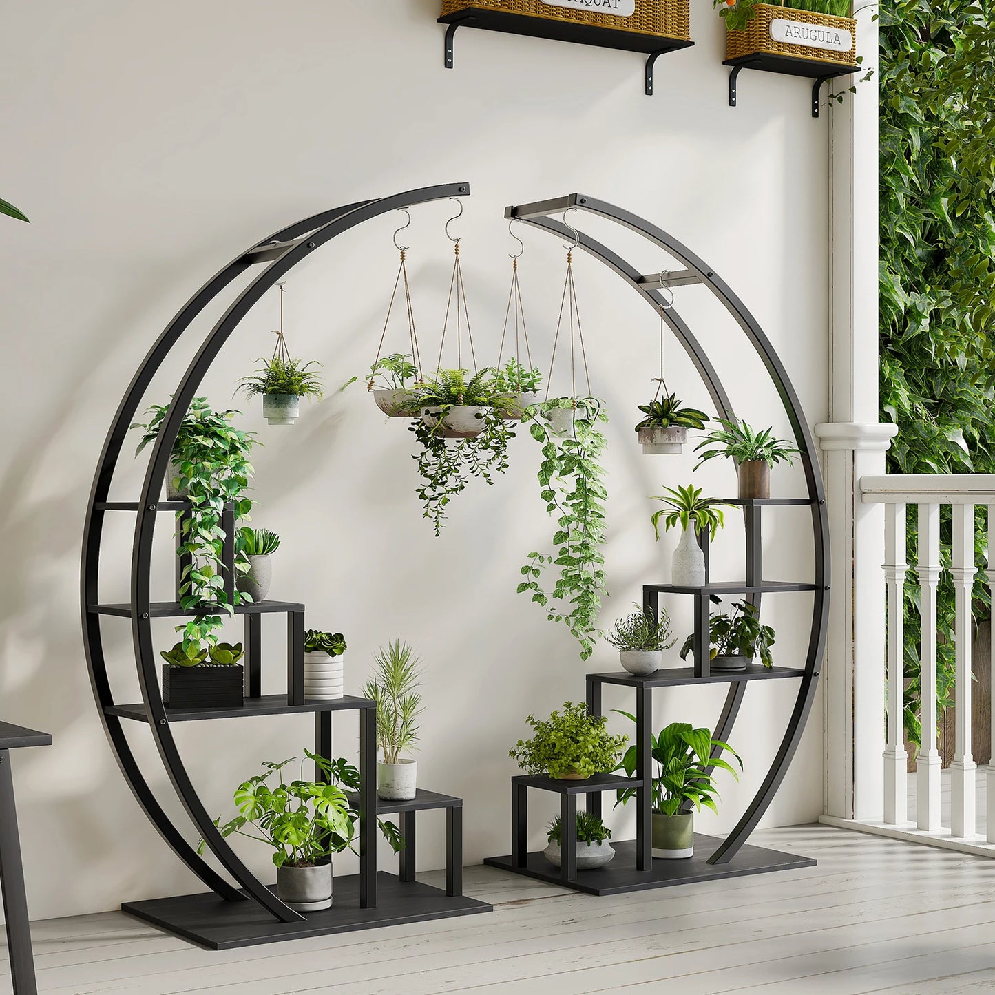 TWISTER.CK Five Tier Metal Plant Stand Indoor Half Moon Two-Pack