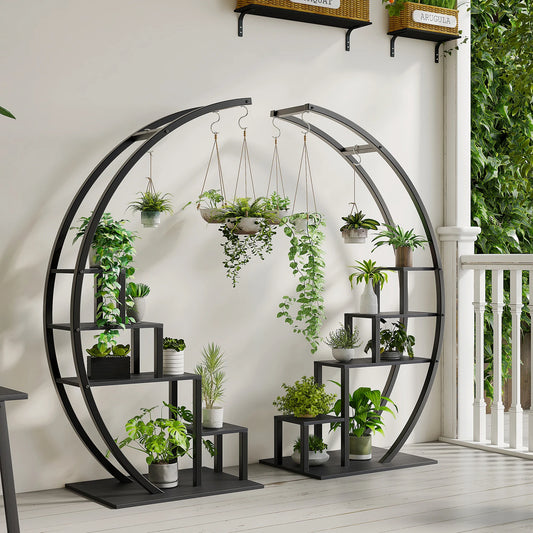 TWISTER.CK Five Tier Metal Plant Stand Indoor Half Moon Two-Pack