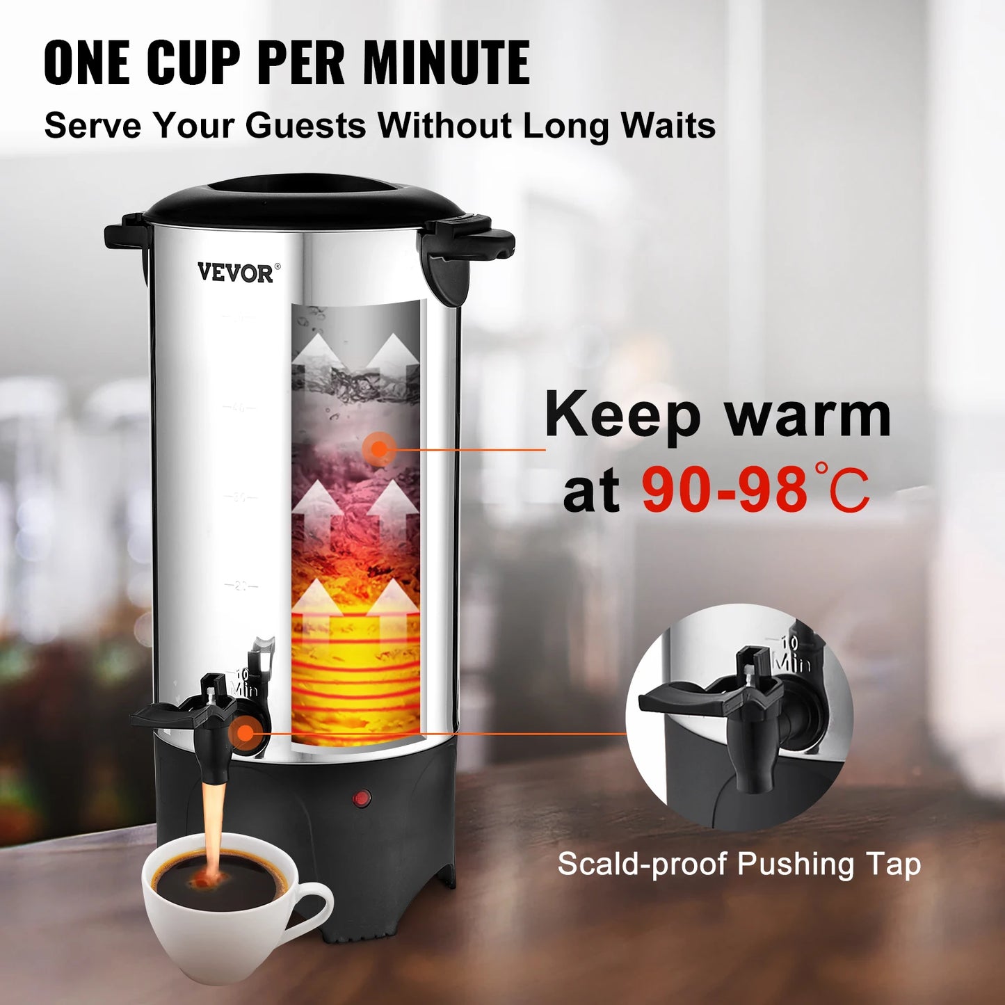 SucceBuy Commercial Coffee Urn 1000W Stainless Steel Dispenser