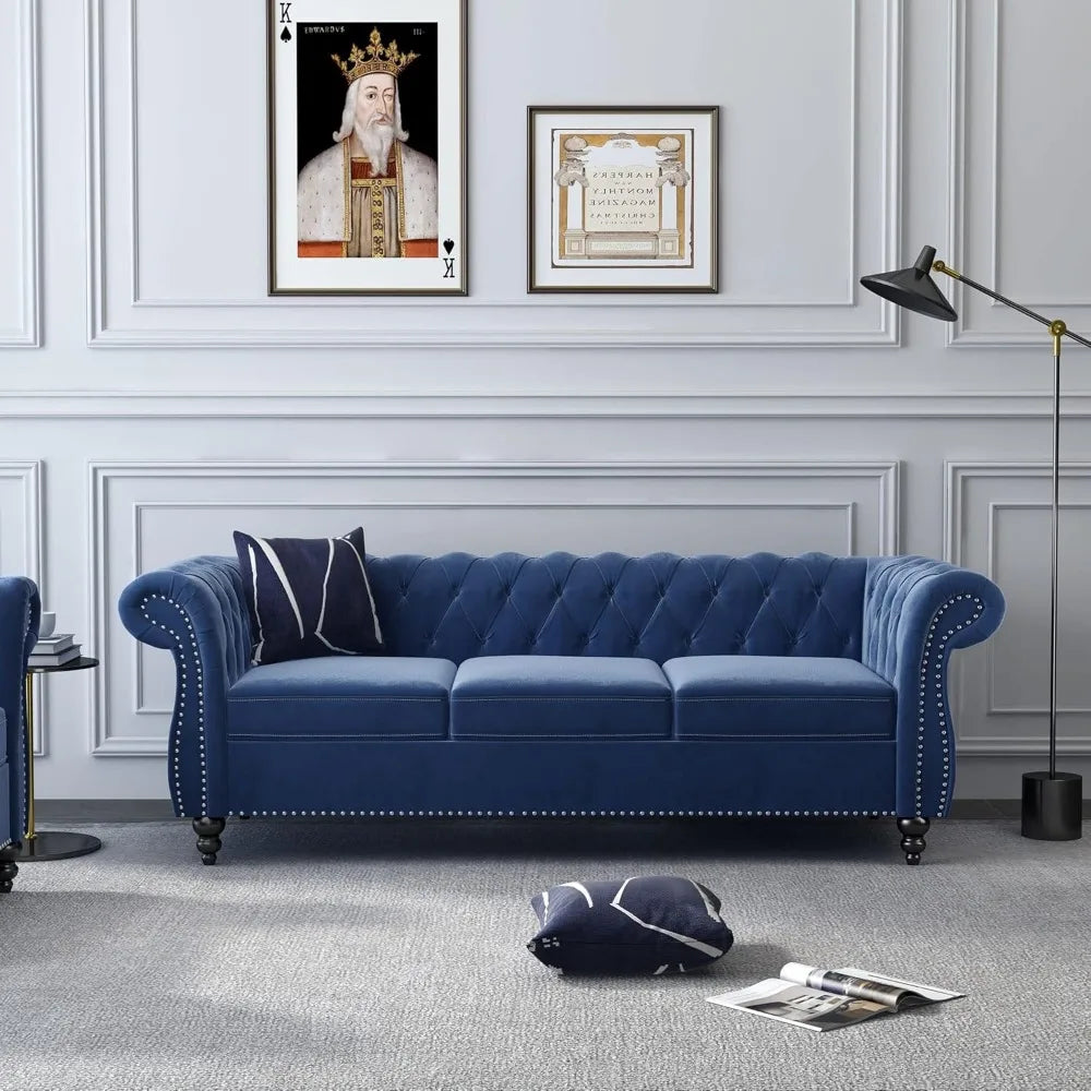 DAFIFY Velvet Chesterfield Sofa Loveseat Chair Set For Living Room