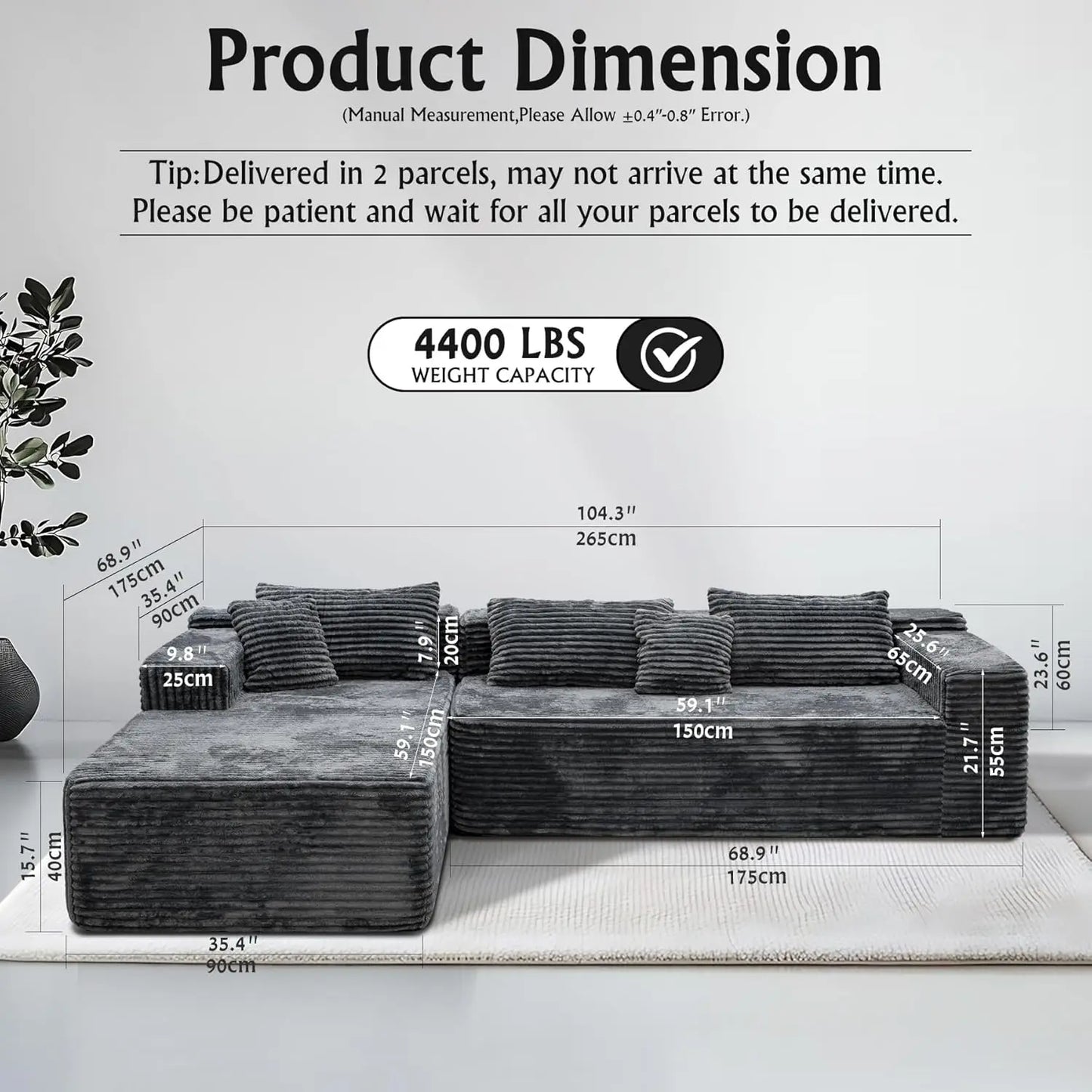Sectional Sofa Modern Modular L Shape Chaise Couch