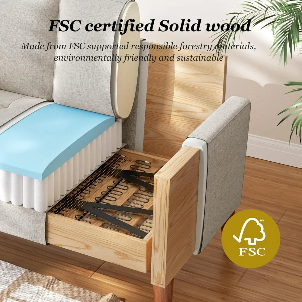 Mid Century Modern Loveseat Sofa With Wood Legs For Apartment