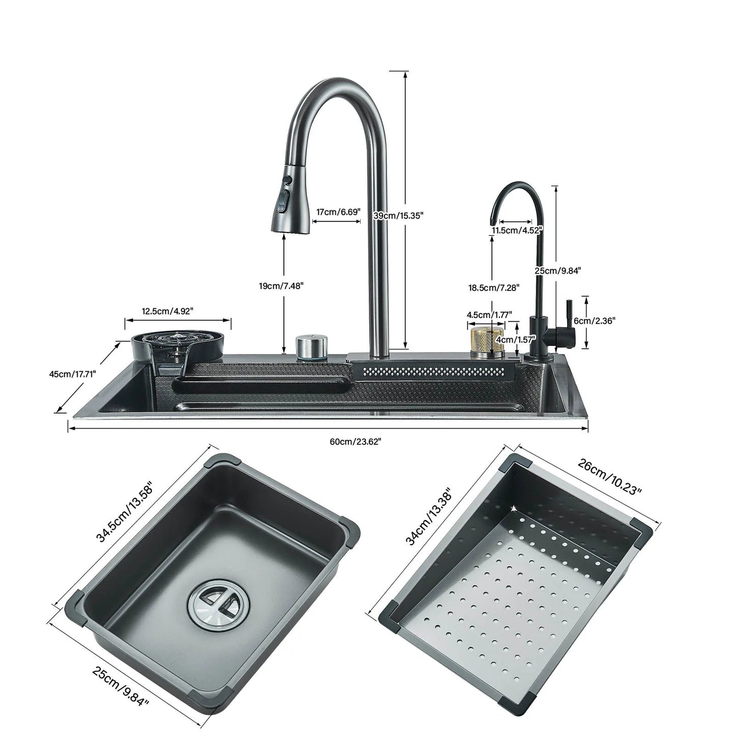 Wanmivezlo 304 Stainless Steel Waterfall Kitchen Sink With Above Counter Basin