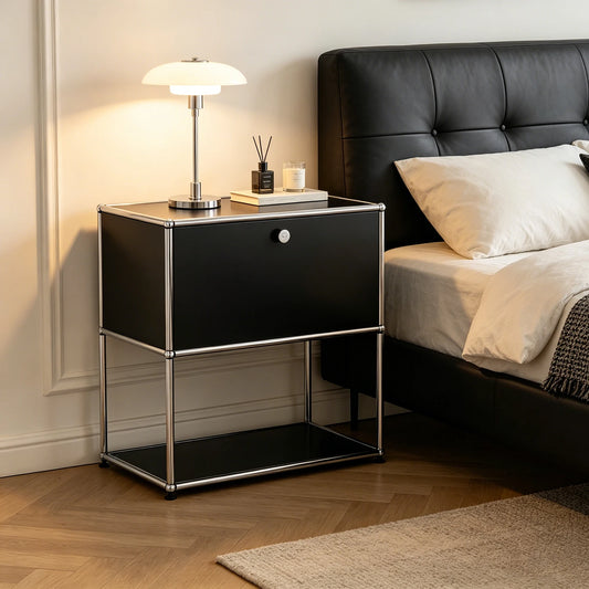 Furgle Modern Modular Nightstand Chrome Metal Frame 2 Tier Storage