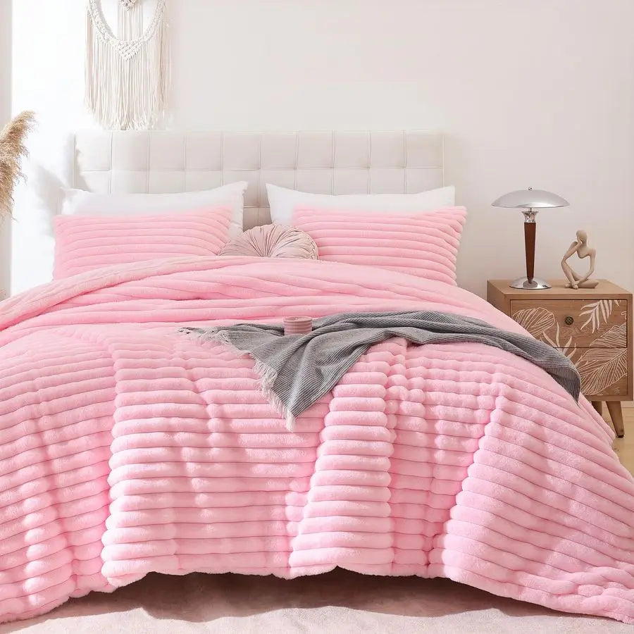 Fluffy Comforter Set 3 Piece Fleece Luxury Bedding