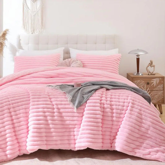 Fluffy Comforter Set 3 Piece Fleece Luxury Bedding