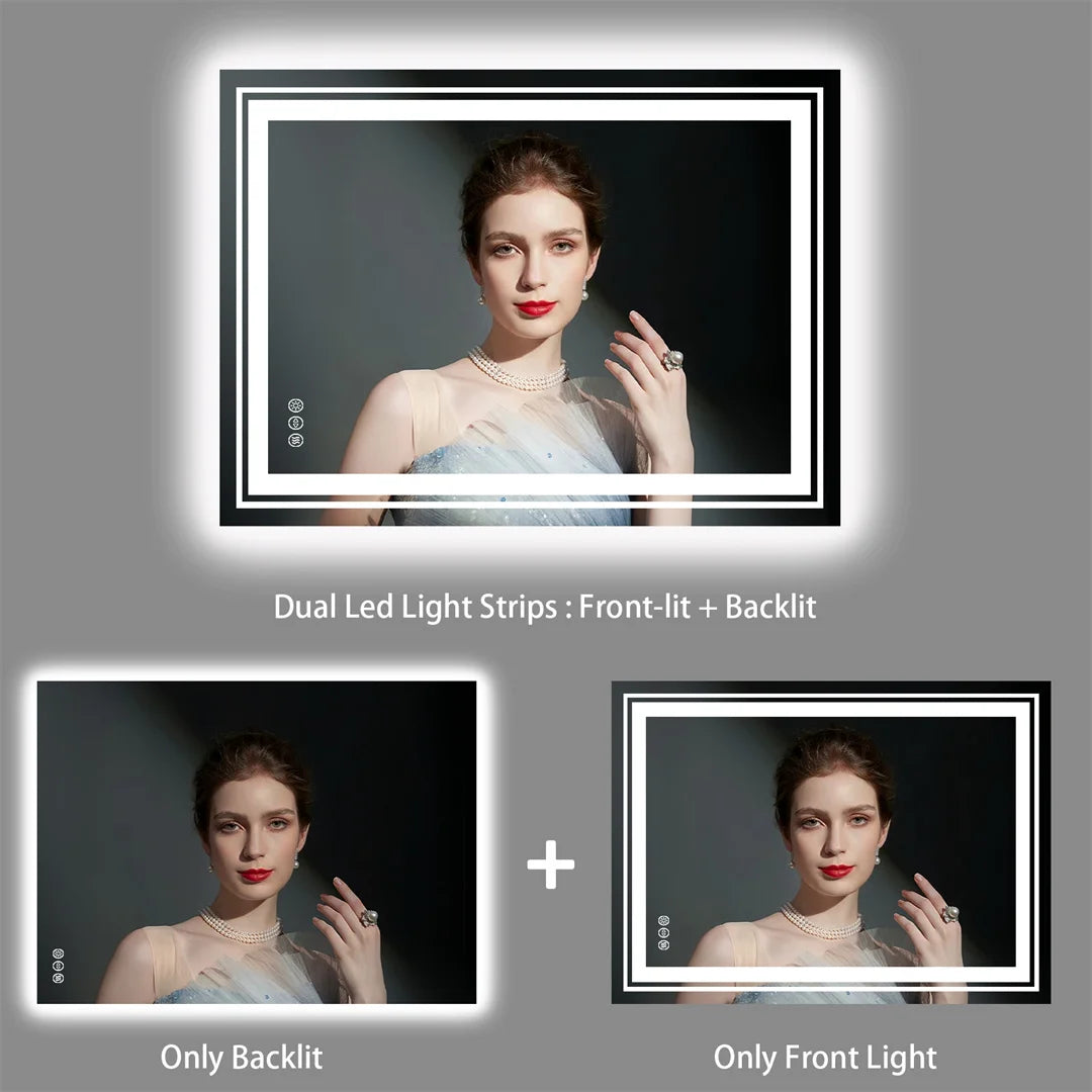 LUVODIC Luxury Crystal Clear LED Bathroom Mirror With Double Lights