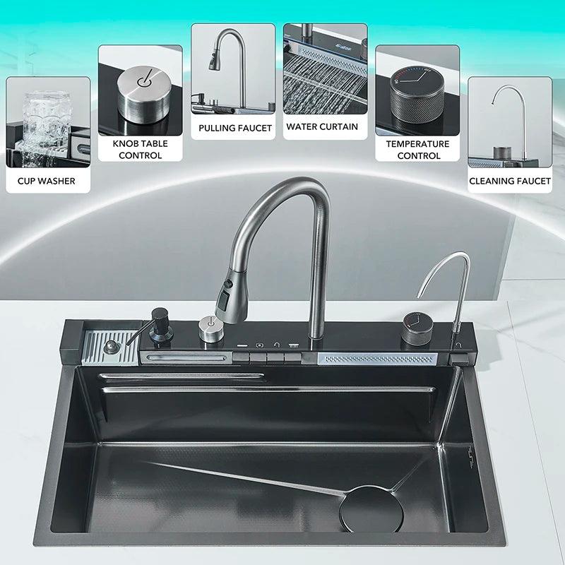 Shinesia Stainless Steel Kitchen Sink Set Large Single Sink Dish Basin Sink With Cold and Hot Controlled Faucet