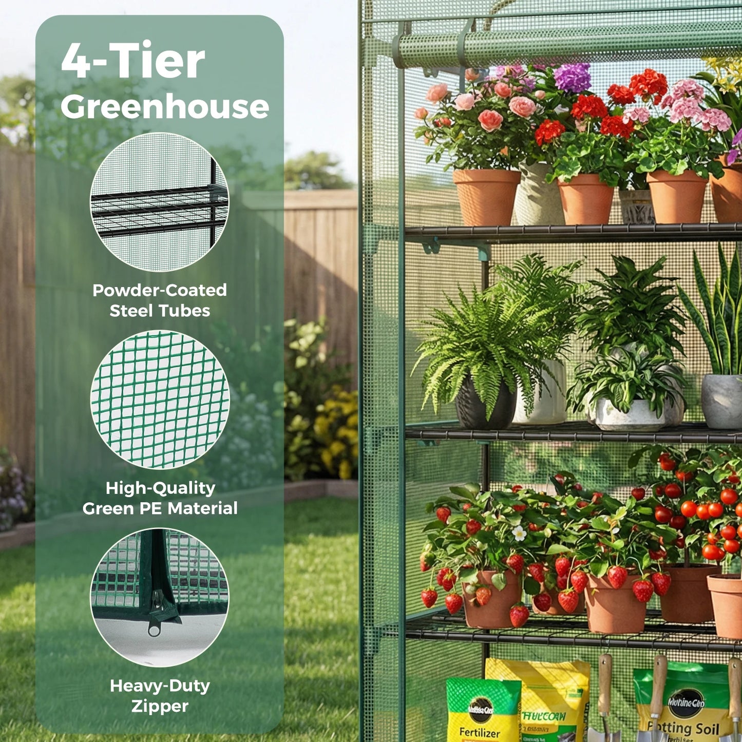 Greenhouse Portable Multi Tier Plant Growing Rack With PE Cover