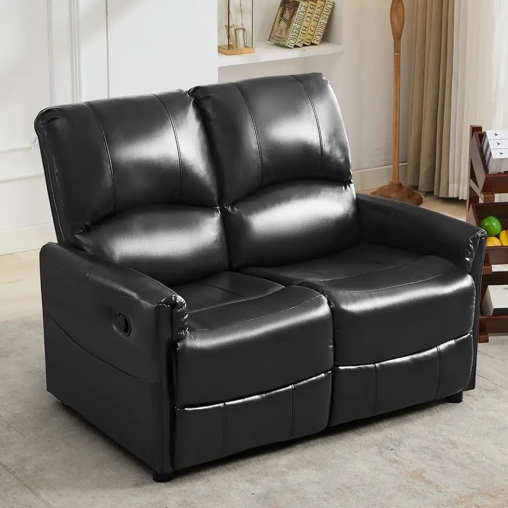 UKMJ Faux Leather Manual Recliner Loveseat Sofa With Side Pocket