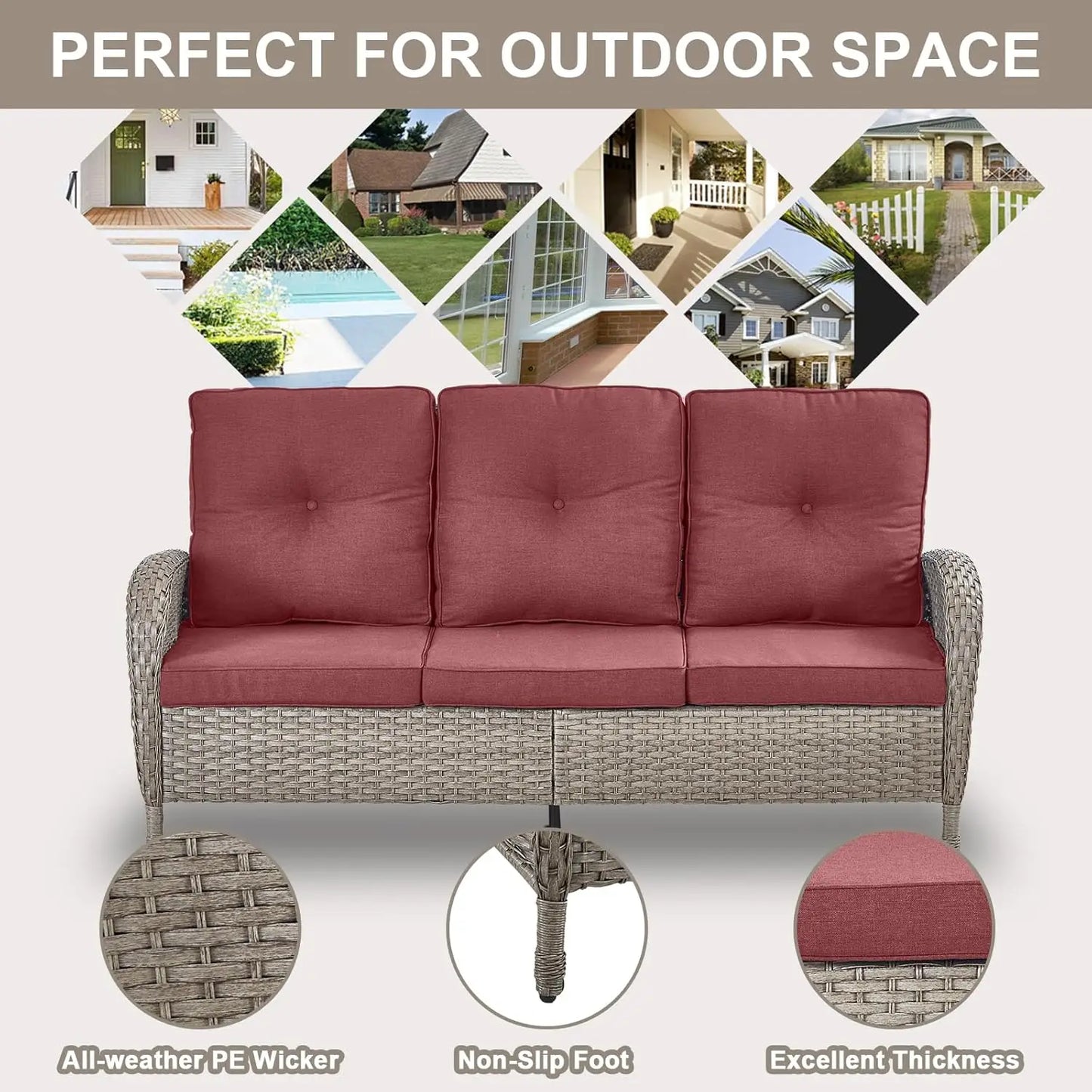 All Weather Outdoor 3 Seater Wicker Sofa Removable Cushions