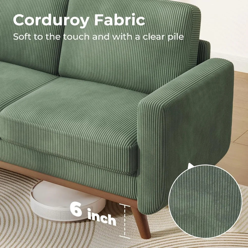 68 Loveseat Sofa Corduroy With Spring Cushion Wood Frame
