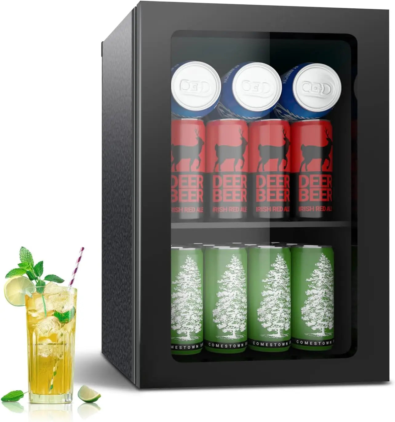 24 Can Mini Fridge Glass Door Beverage Cooler Quiet Operation