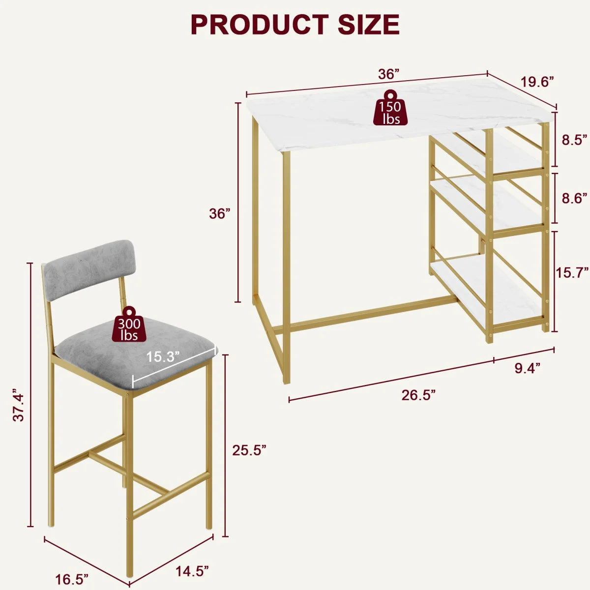 HiMISS 2 Person Dining Table Set Bar Table And Chairs