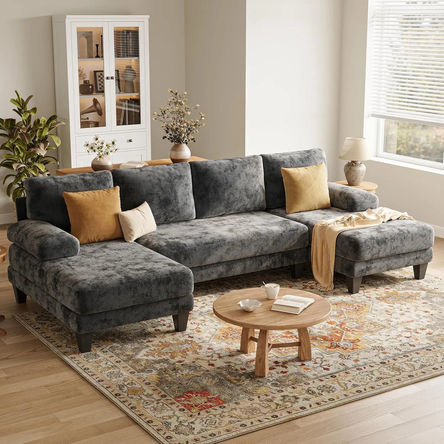 U Shaped Sectional Couch for Living Room Modern Chenille Sofa