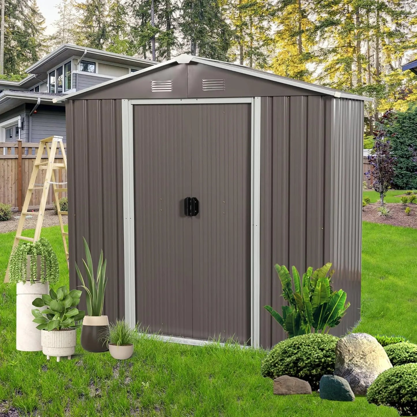 Metal Outdoor Storage Shed With Lockable Sliding Door