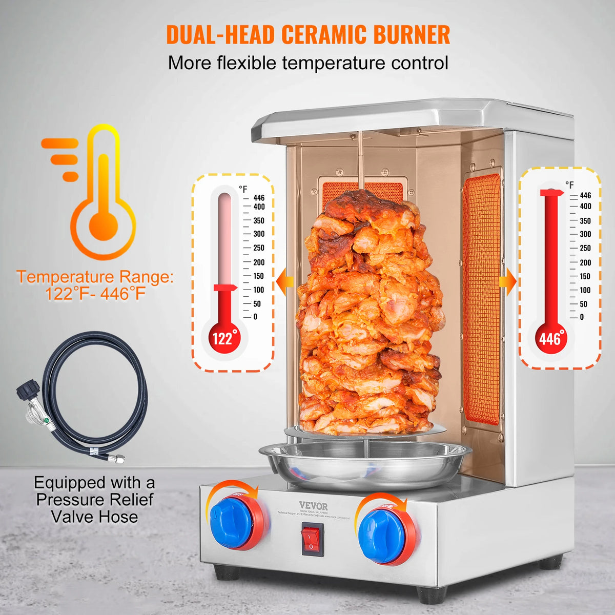 SucceBuy Gas Vertical Shawarma Grill Gyro Rotisserie Cooker