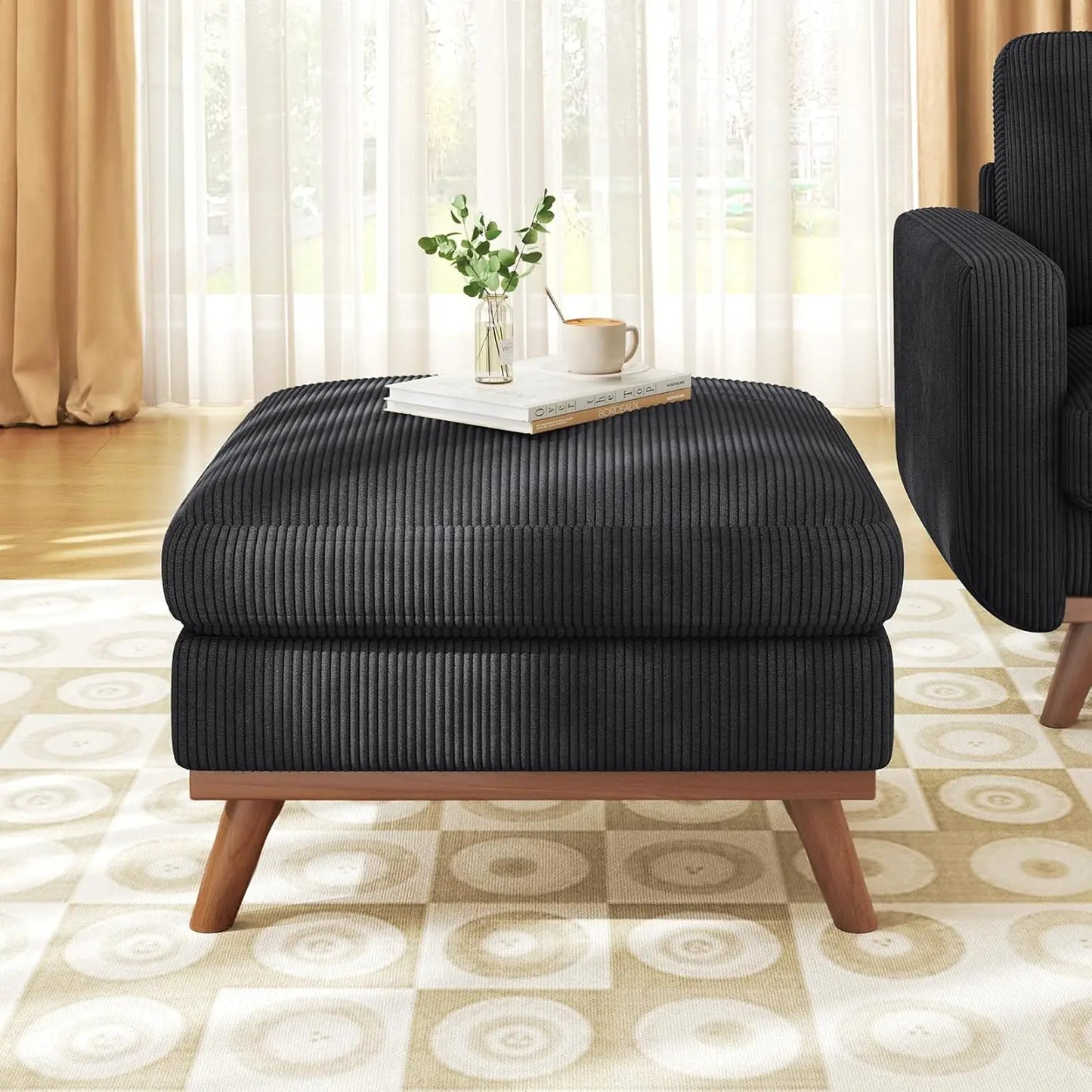 HUANZHUANG Modern Loveseat Sofa Corduroy Fabric Wood Frame Spring Cushion