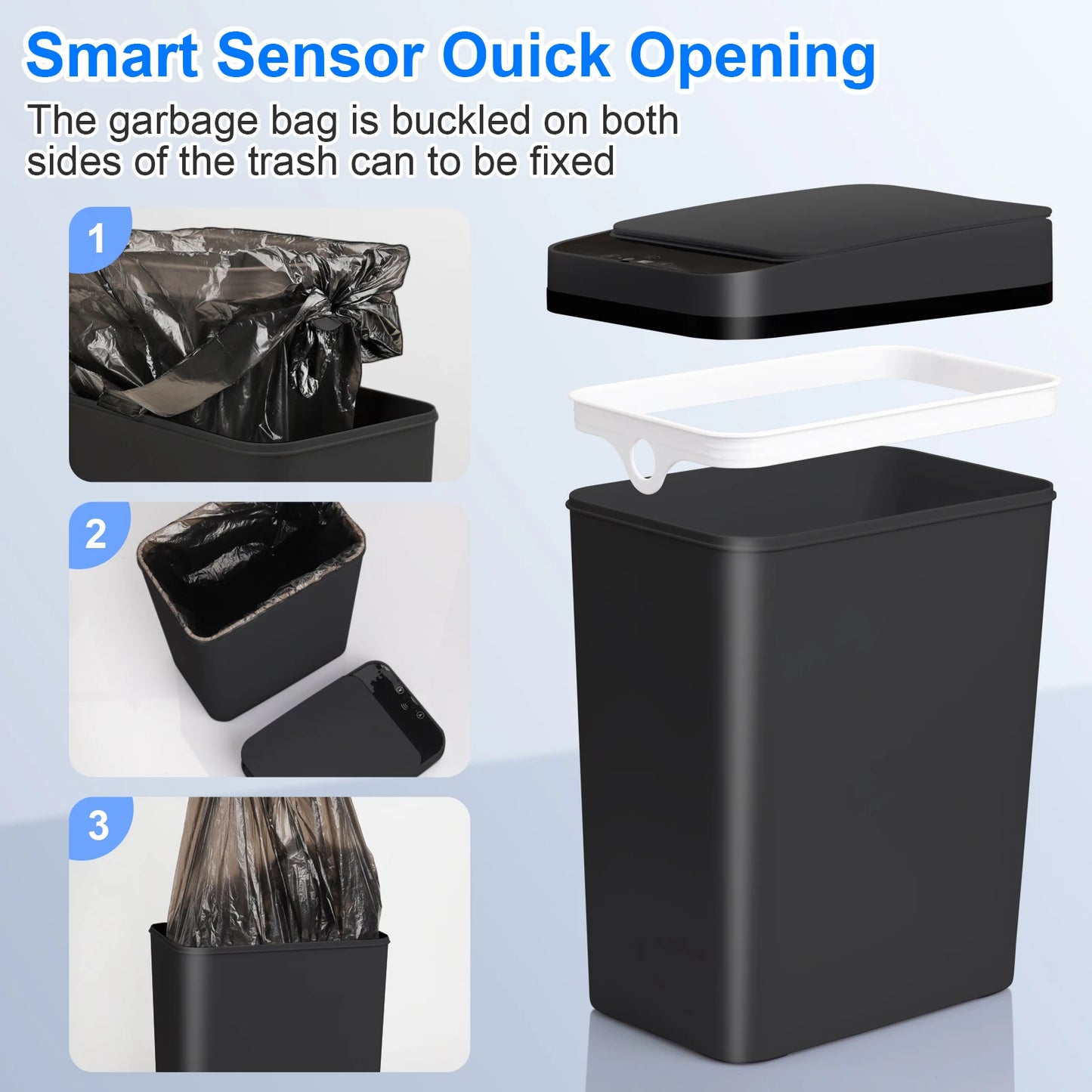 Touchless Motion Sensor Slim Bathroom Trash Can Lid