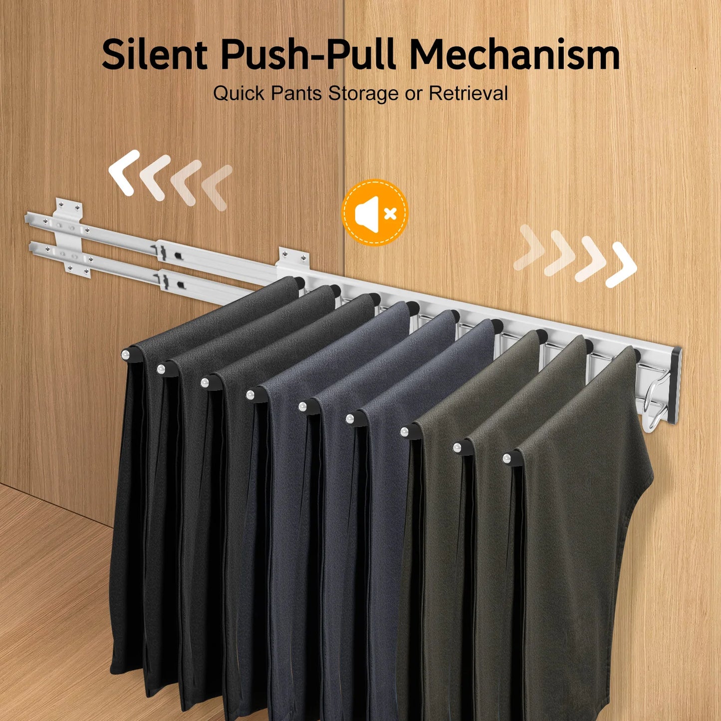 Nine Rod Wall Mount Pants Rack Silent Push Pull Slide