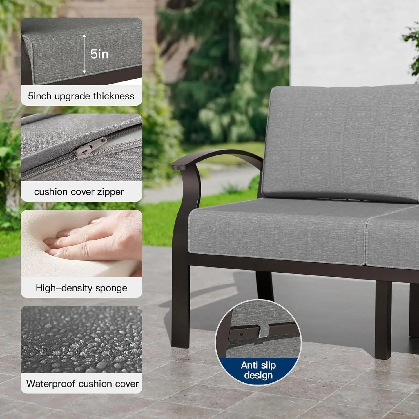 Aluminum Patio Furniture Set 5 Piece Modern Outdoor