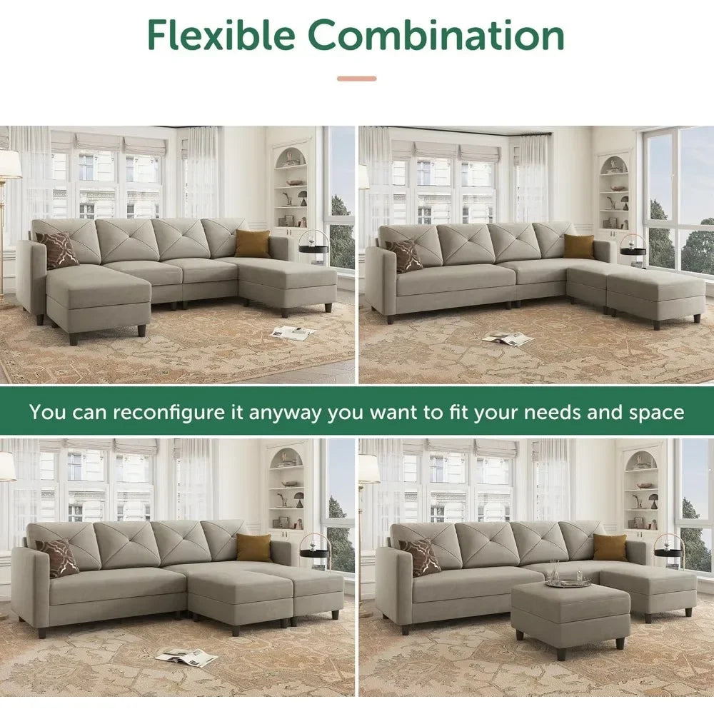 Velvet Sectional Sofa With Chaise U Shaped For Living Room