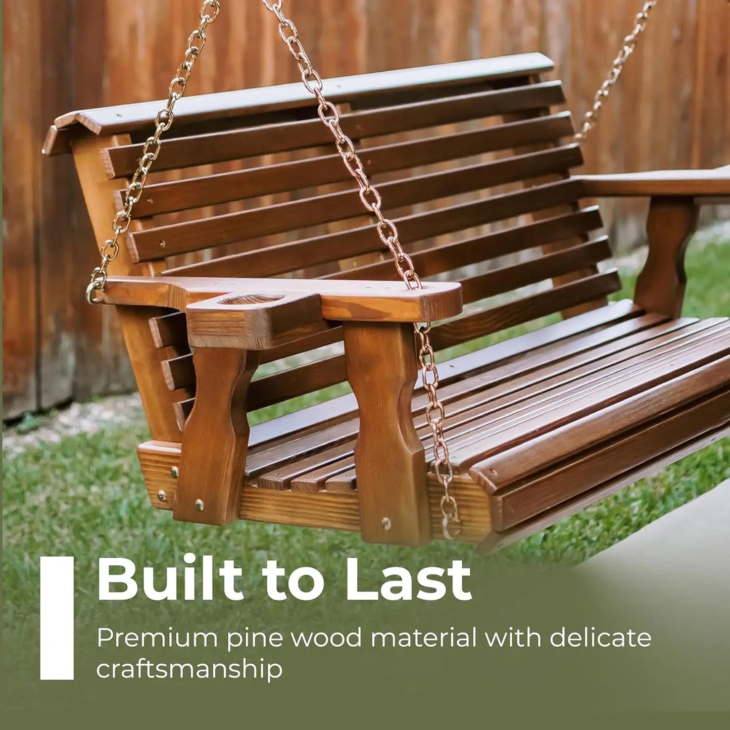 Heavy Duty Rollback Porch Swing Outdoor Wooden With Chains