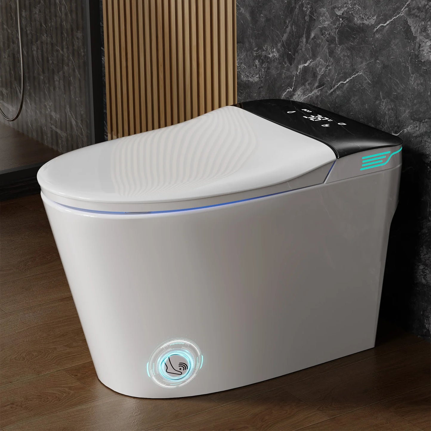 Elongated Smart Toilet With Built In Bidet And Foam Dispenser Voice Control
