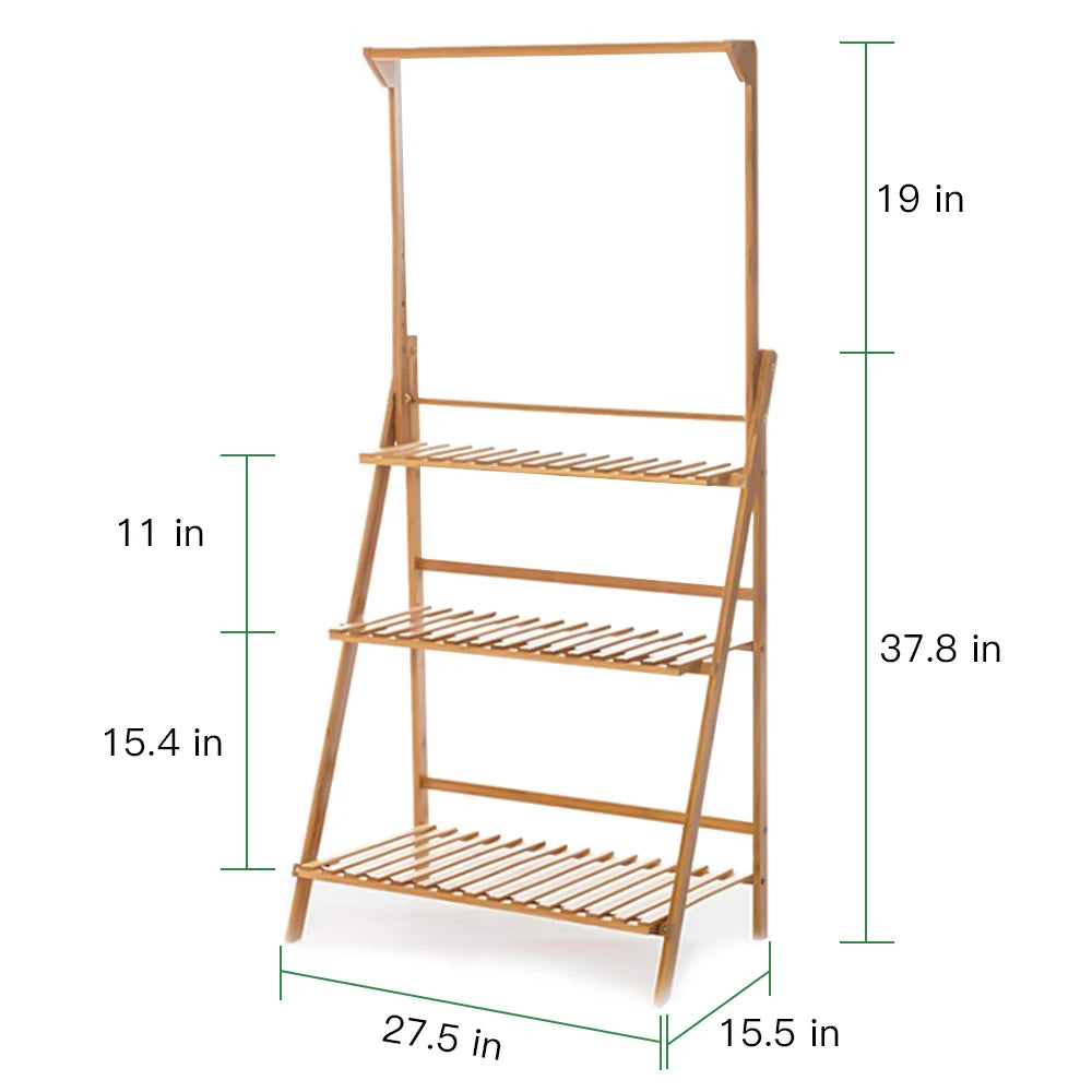 Folding Bamboo Plant Stand 3 Tier for Indoor Outdoor Use