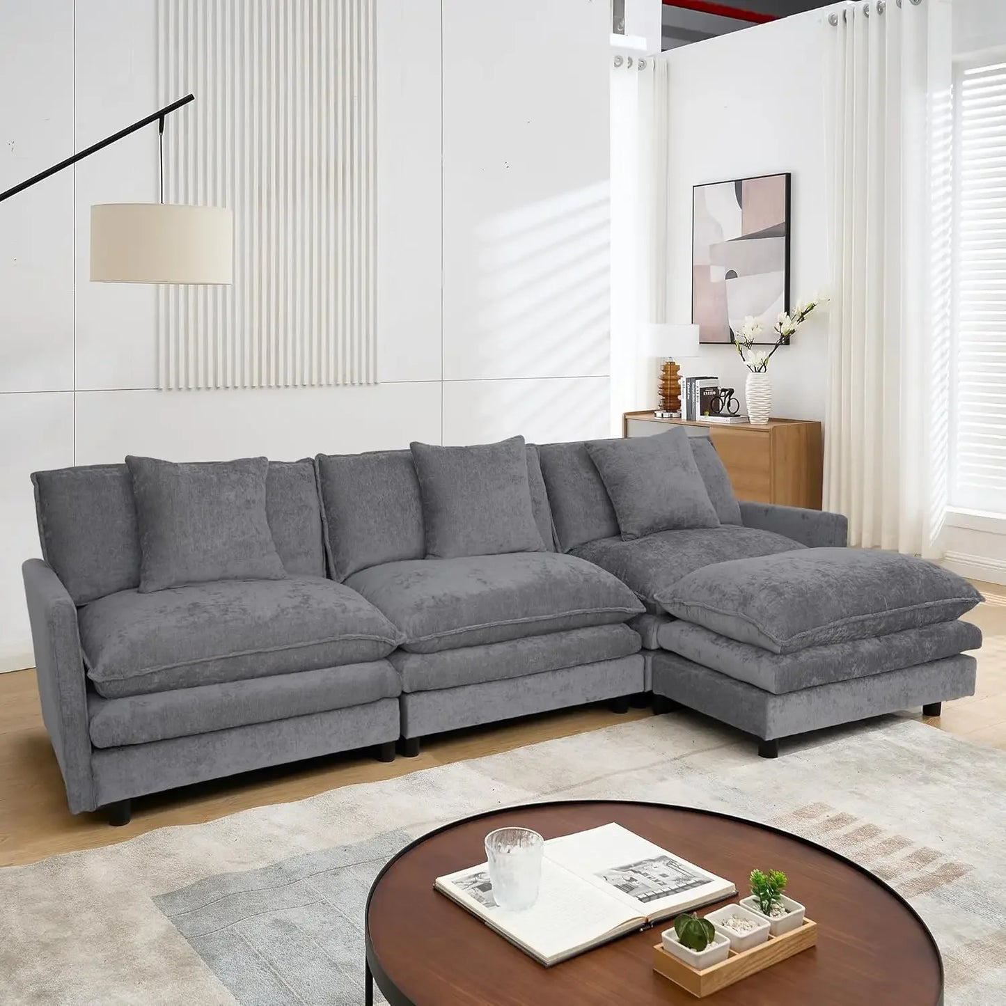 108" Cloud Sectional Couches for Living Room,Convertible L-Shape Couch with Ottoman,3 Seater Modular Sectional Sofa, Customized