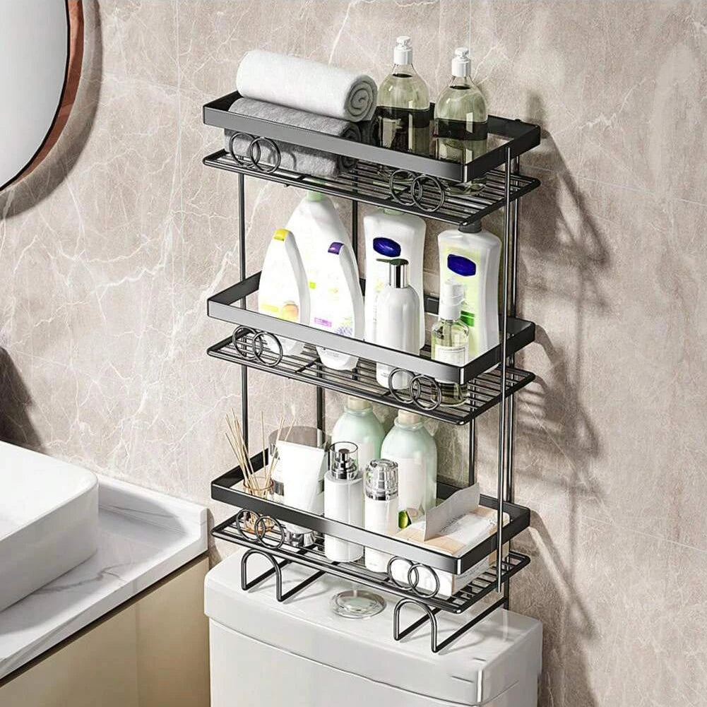 TWISTER.CK Over Toilet Storage Shelf Triple Tier Organizer With Hook