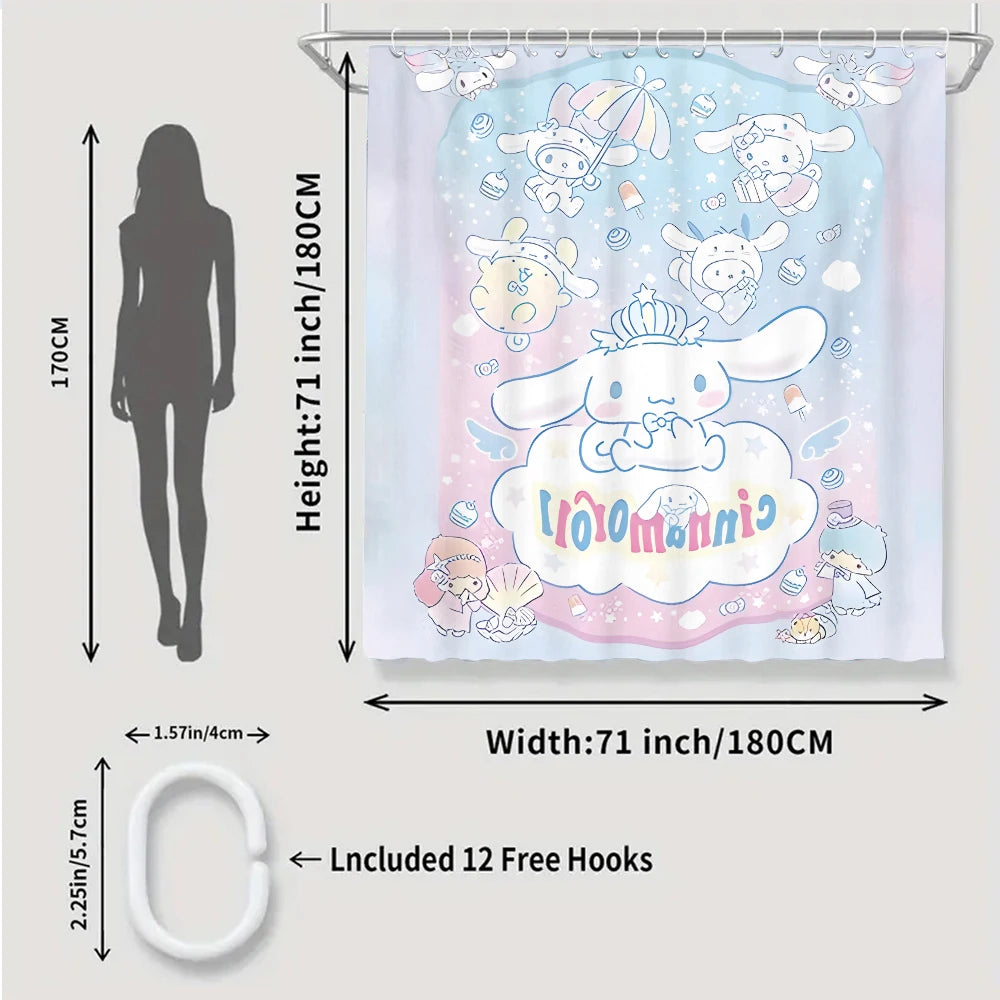 Sanrio Cinnamon Dog Bathroom Four-piece Set - Avant-garde Waterproof Shower Curtain, creating a complete bathroom kit