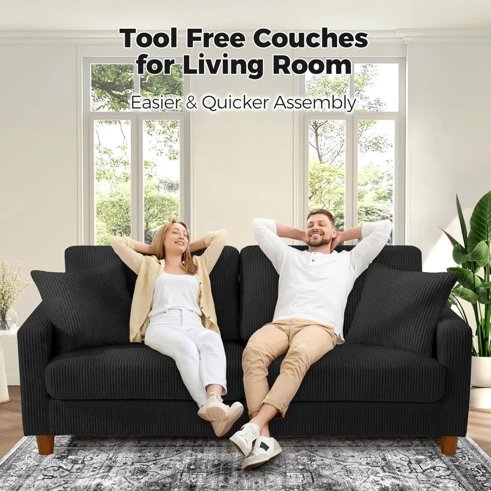 Corduroy Sofa No Tool Assembly For Easy Living Room