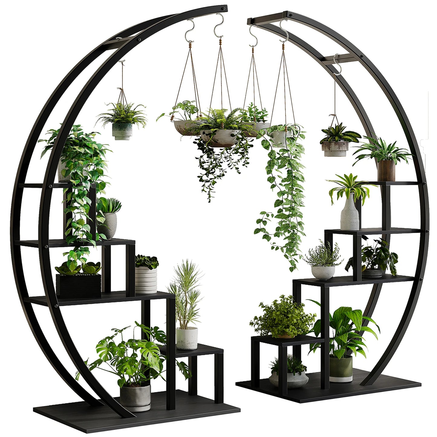 TWISTER.CK Five Tier Metal Plant Stand Indoor Half Moon Two-Pack
