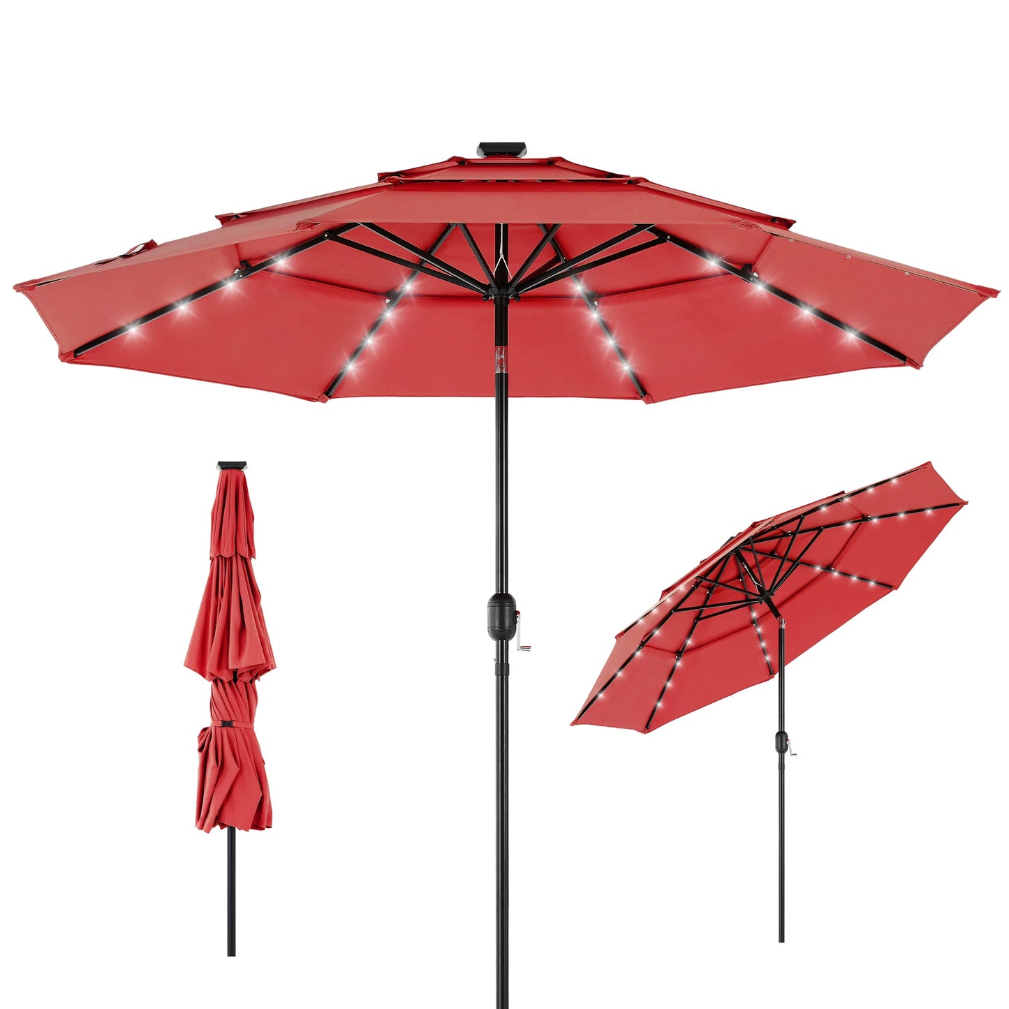 Solar LED Patio Umbrella With Tilt And Crank Lift 32 LED Lights UV Resistant