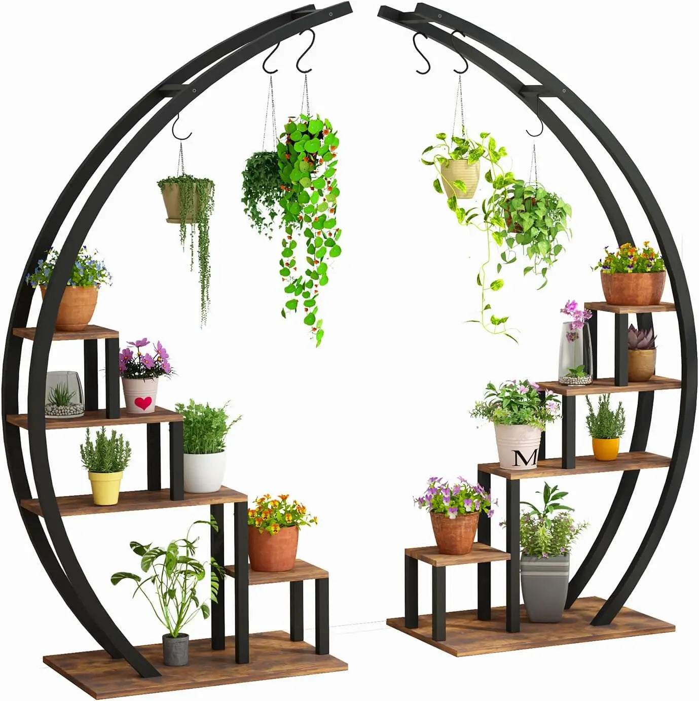 TWISTER.CK Two Pack 5 Tier Metal Plant Stand Half Moon Indoor Plant Rack