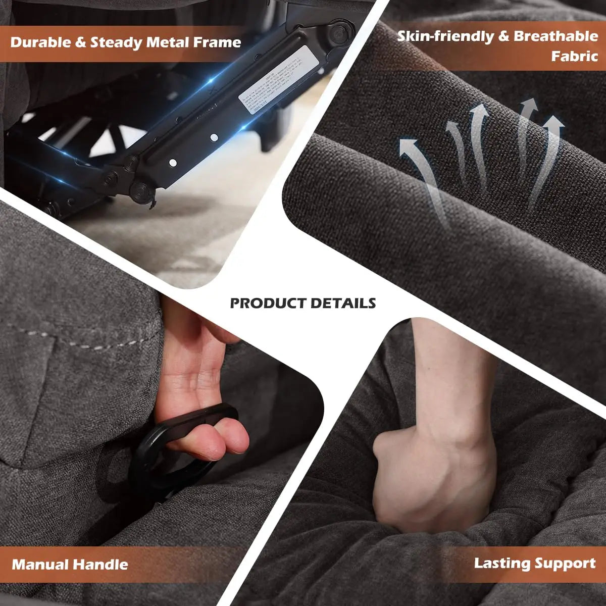 GUANGBAI Ergonomic Manual Recliner Loveseat With Cup Holders