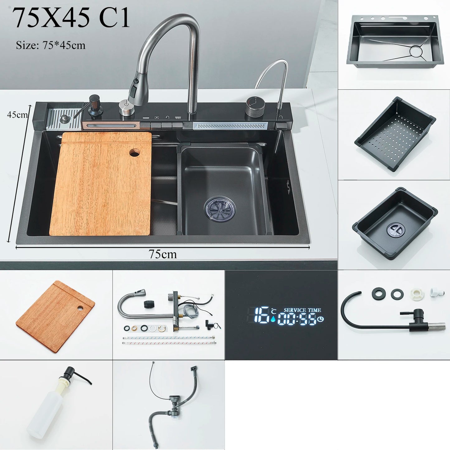 Shinesia Stainless Steel Kitchen Sink Set Large Single Sink Dish Basin Sink With Cold and Hot Controlled Faucet
