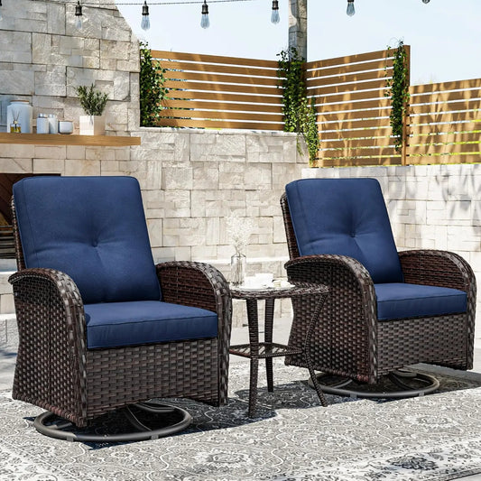 Outdoor Swivel Rocker Chairs Wicker Patio Set With Thick Cushions