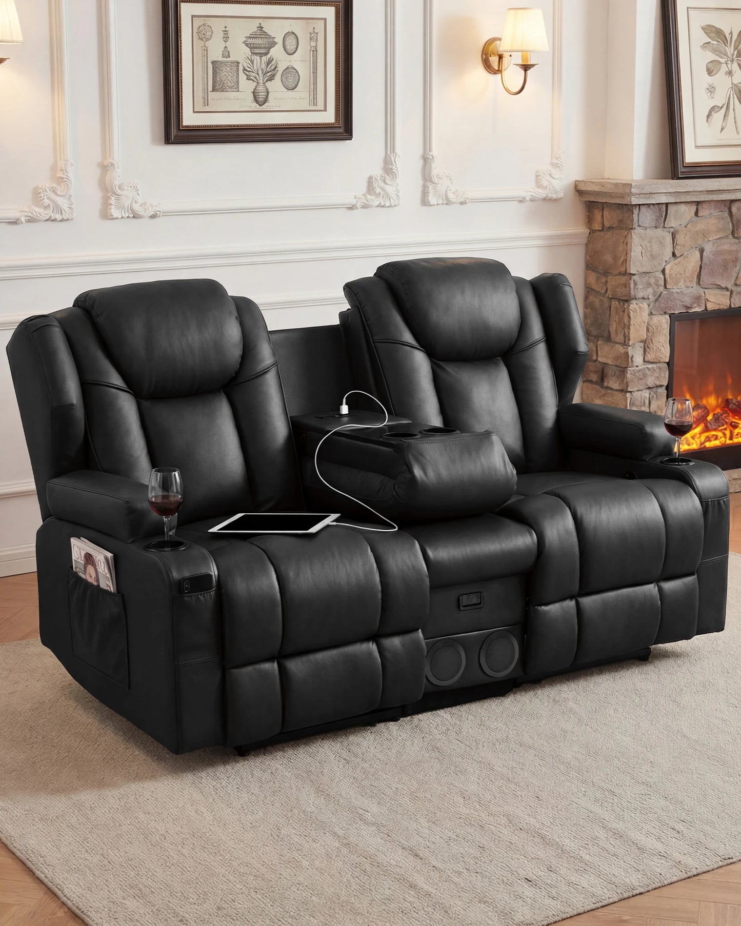 Redlife Loveseat Recliner Sofa With Console Heating Massage